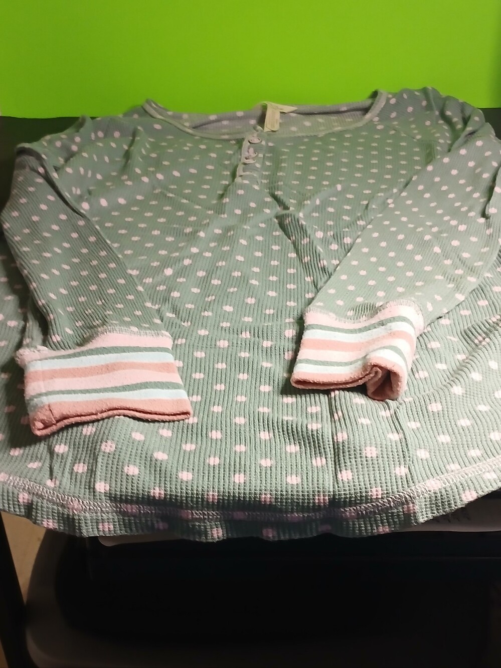 Mint Green Polka Dot Thermal Top and bottom with Pink Trim